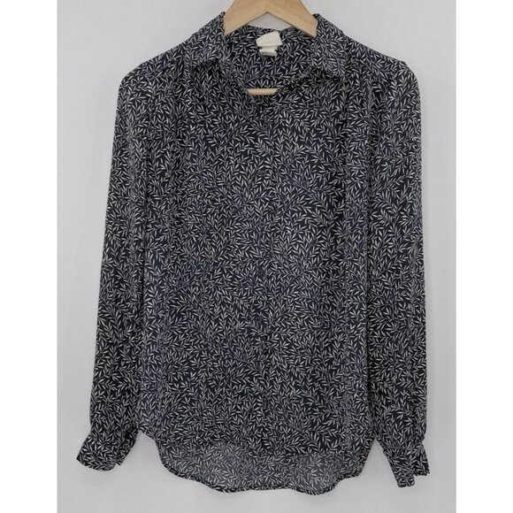 Morris & Co C H&M Floral Collar Chiffon Button Long Sleeve‎ Blouse Sz 2 Career - Picture 1 of 10